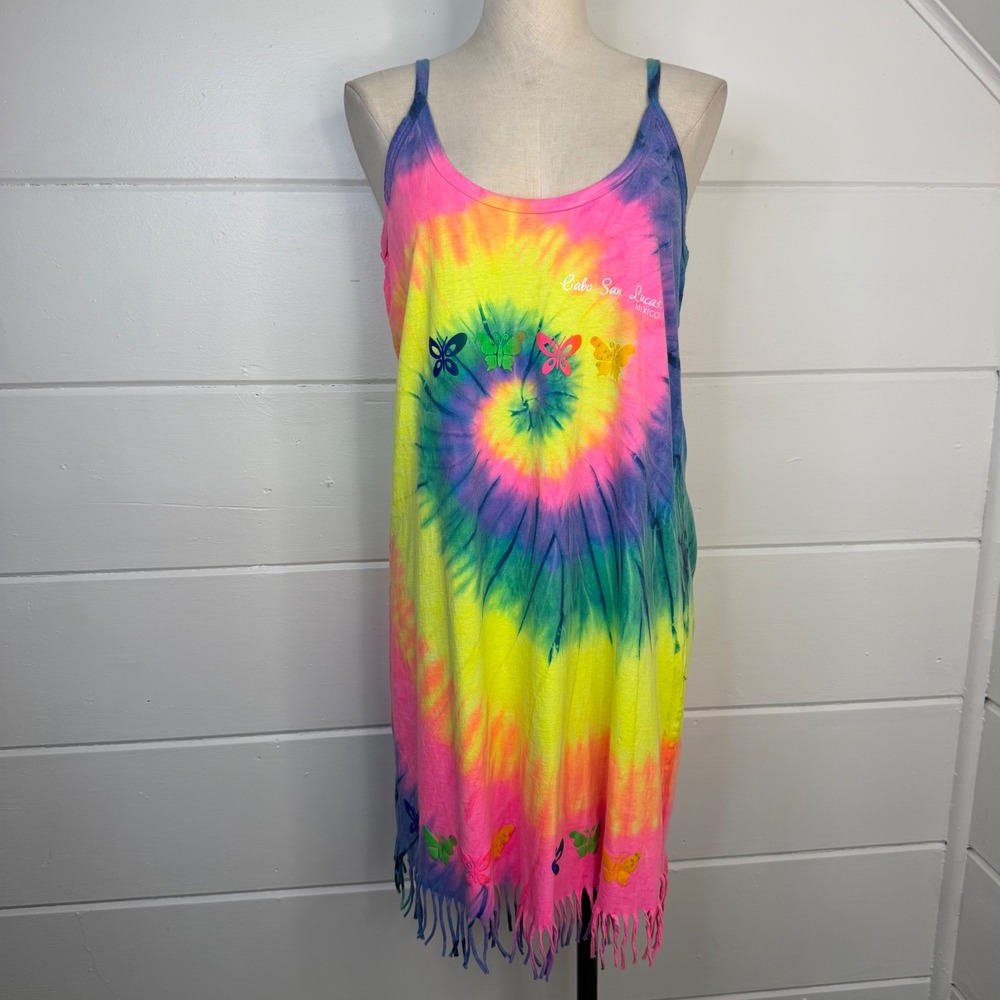 Cabo San Lucas Mexico Tie Dye Butterfly Beach Wear Y2K Summer Dress Swim Cover